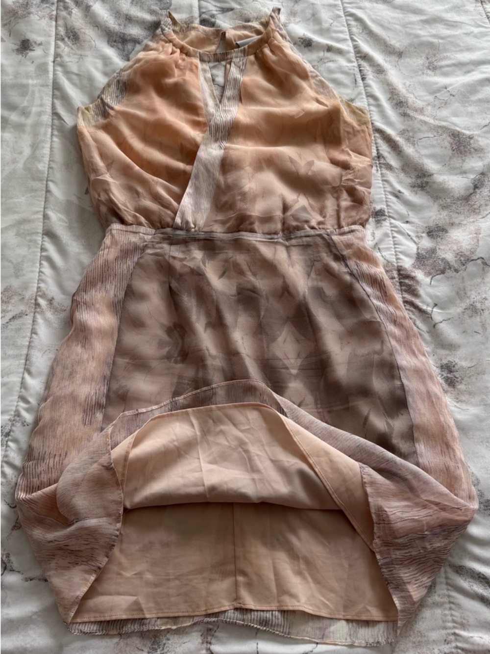 Addison 100% silk Sleeveless Chiffon Halter Dress in Blush and Light Gray, XS - Picture 10 of 16